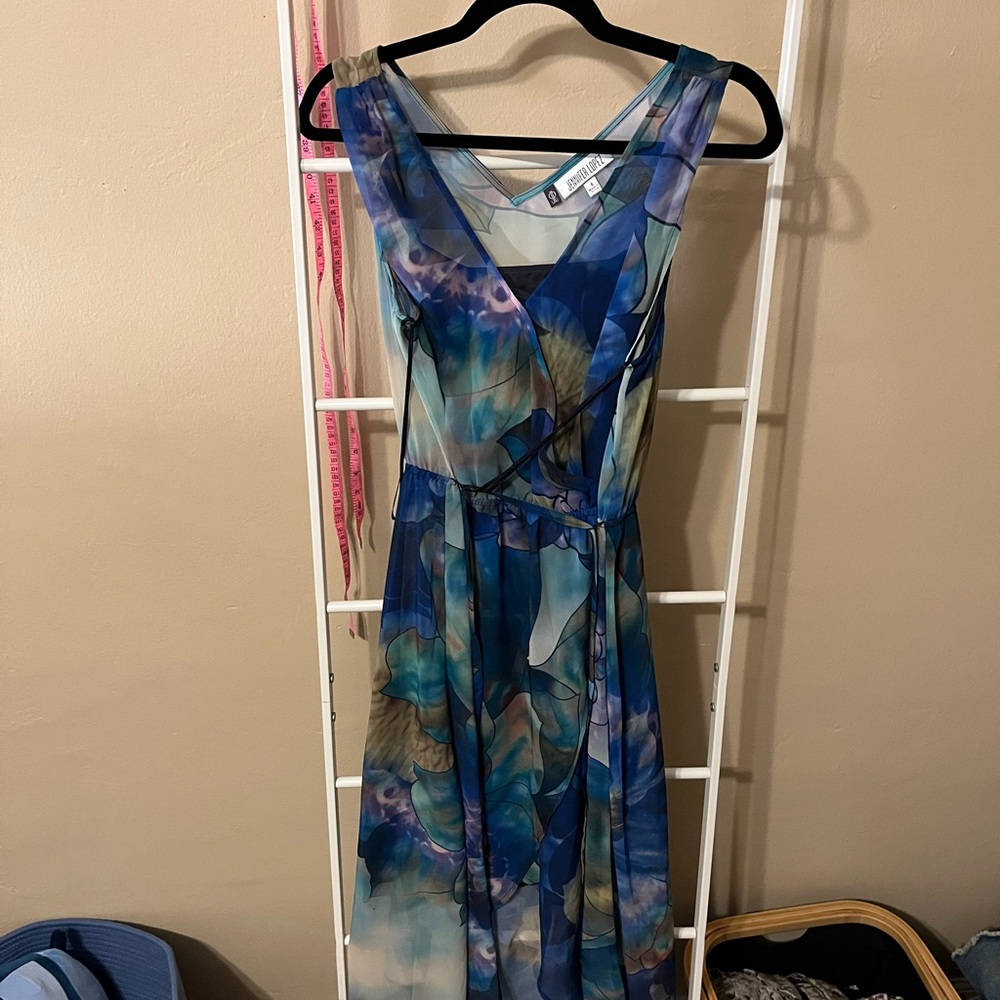 Jennifer Lopez Elegant Blue Floral Dress S